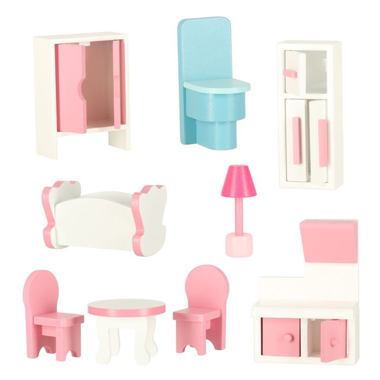 Дървена къща за кукли с чекмедже и аксесоари