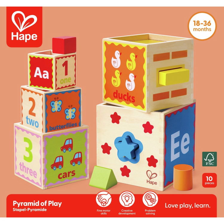 Дървена цветна пирамида - сортер, Hape