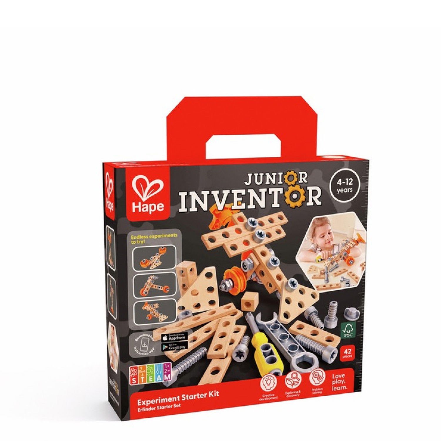 Дървена комплект за инжинери, 42 части, Hape