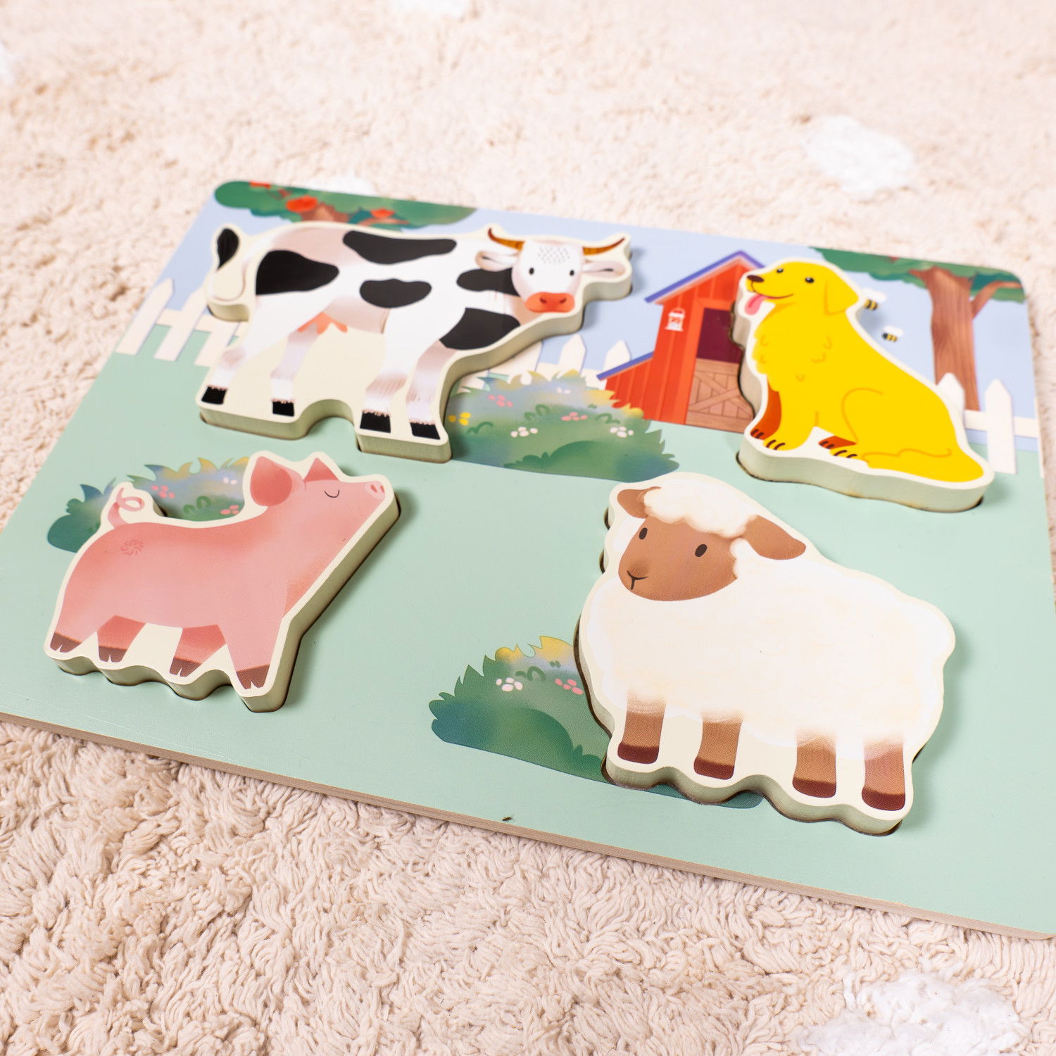 Дървен тактилен пъзел Ферма