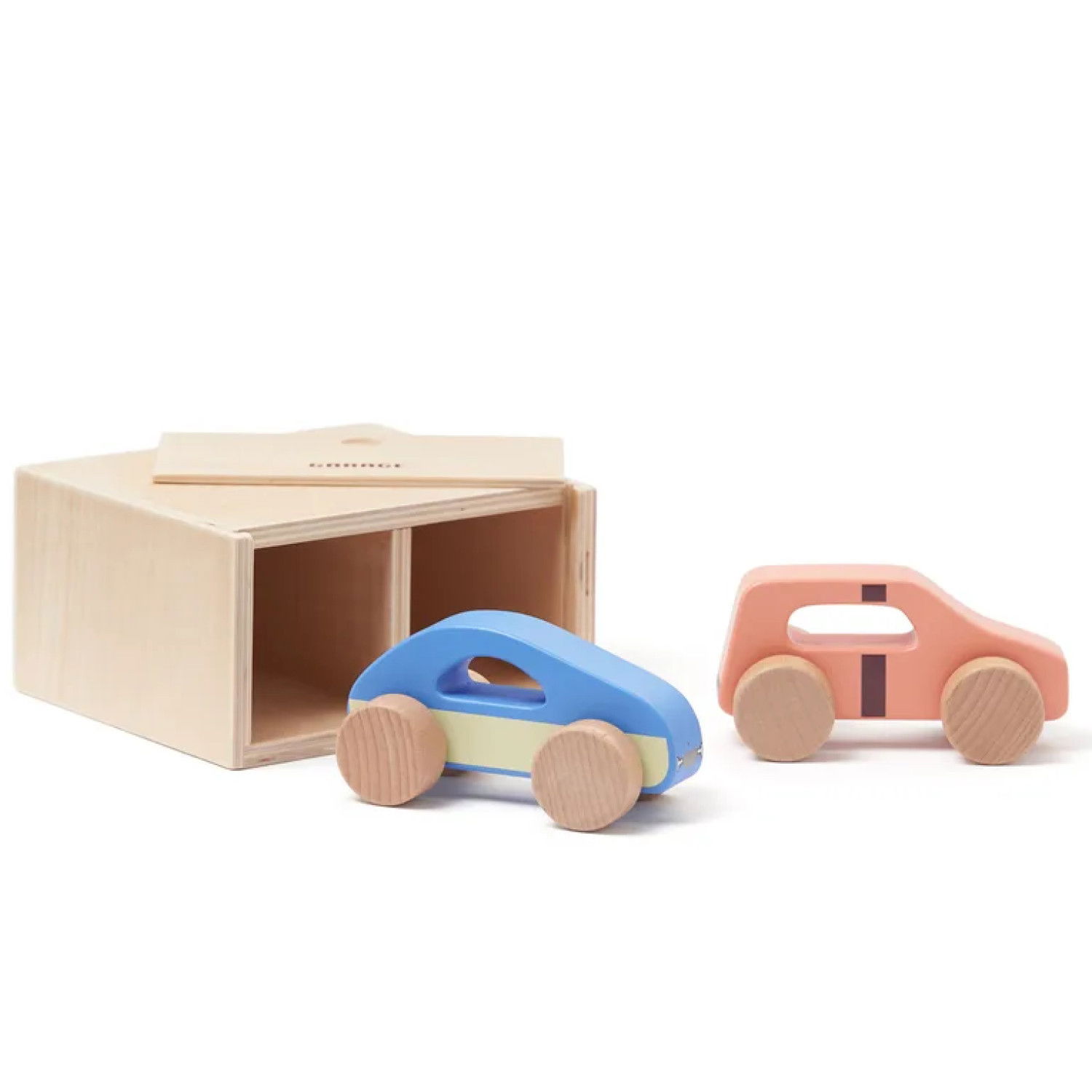 Дървен комплект от 2 колички с гараж