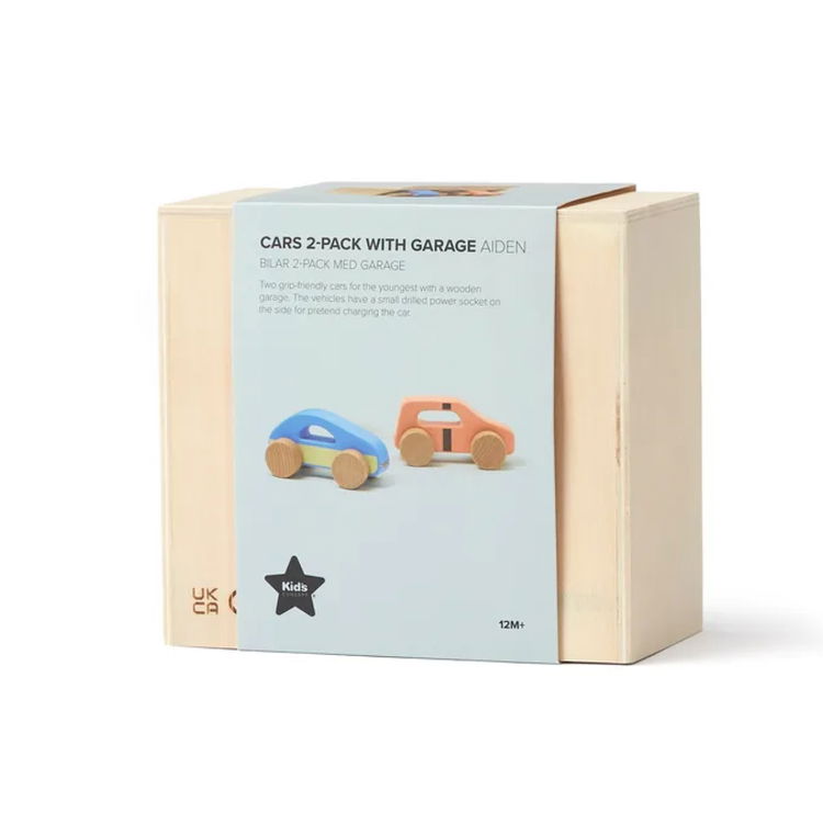 Дървен комплект от 2 колички с гараж