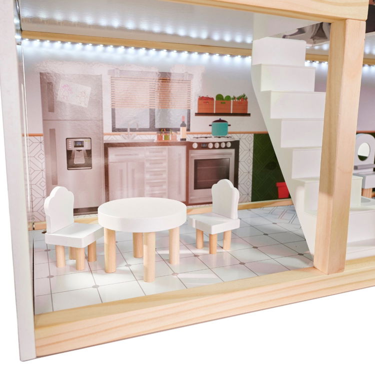 Дървена къща за кукли с LED осветление и аксесоари