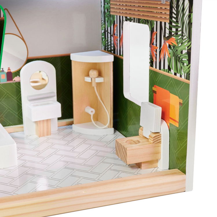 Дървена къща за кукли с LED осветление и аксесоари