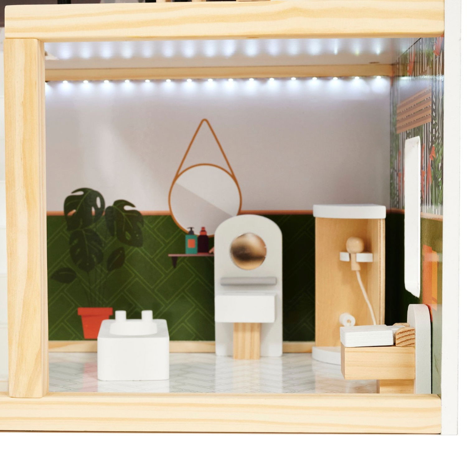 Дървена къща за кукли с LED осветление и аксесоари