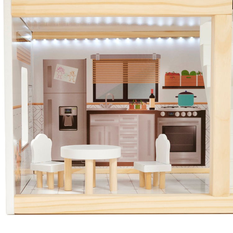 Дървена къща за кукли с LED осветление и аксесоари