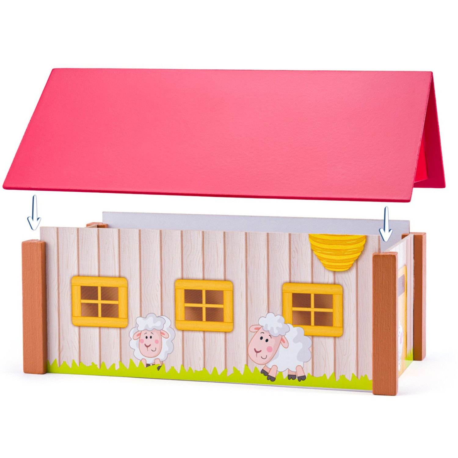 Дървен комплект Ферма с три сгради и подложка