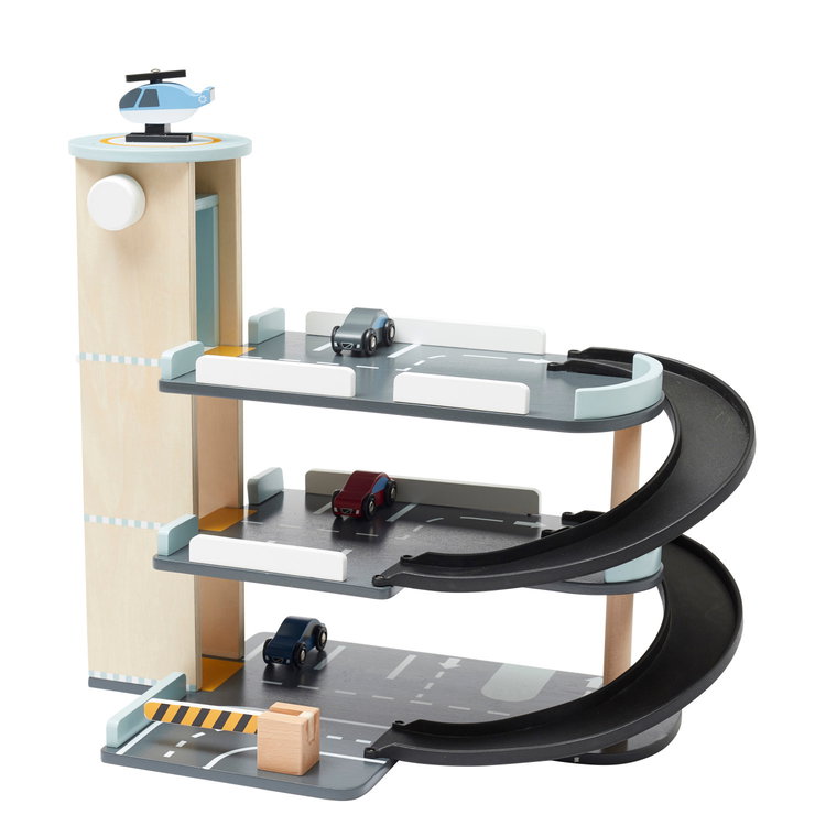 Дървен гараж с коли и хеликоптер