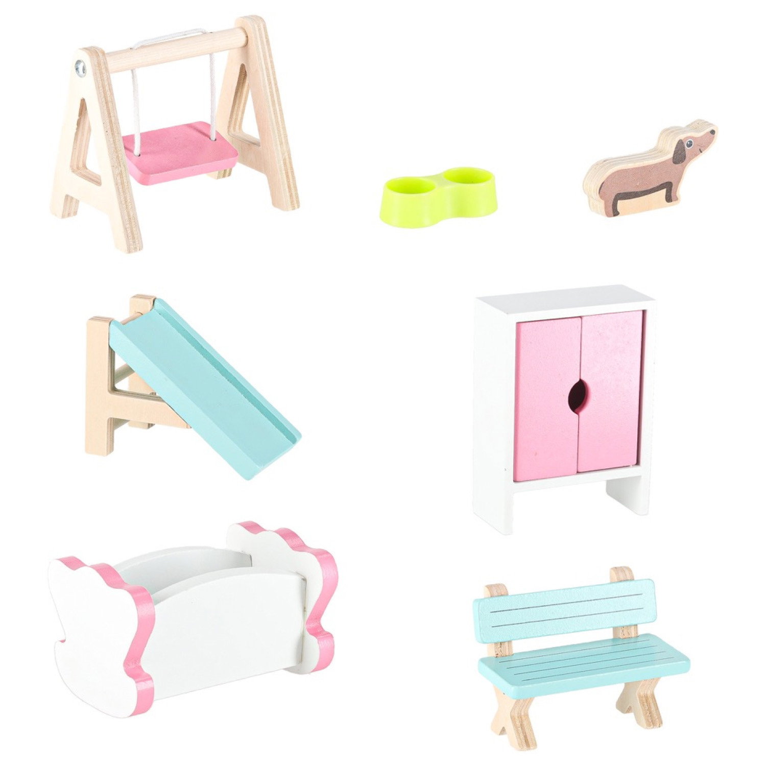 Дървена къща за кукли с LED осветление и градинско обзавеждане