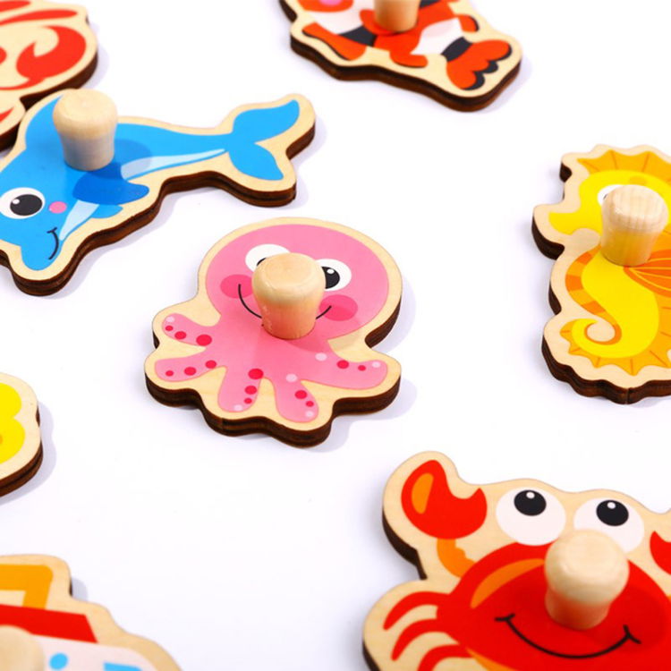 Дървен пъзел с дръжки Подводен свят