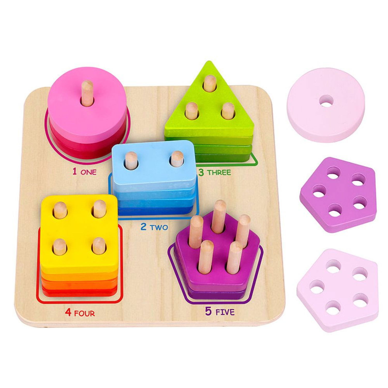 Дървена играчка низанка, Цифри, форми, цветове