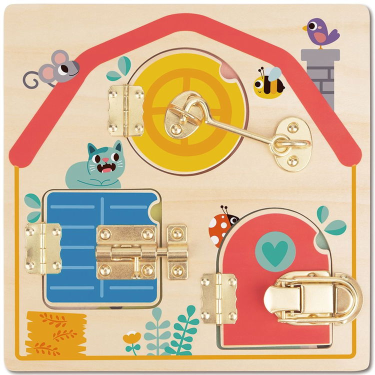 Дървена играчка активна дъска, Къща с ключалки
