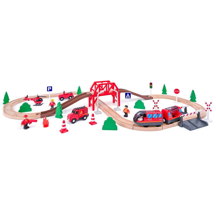 Дървен влак с релси Пожарникари, 60 части