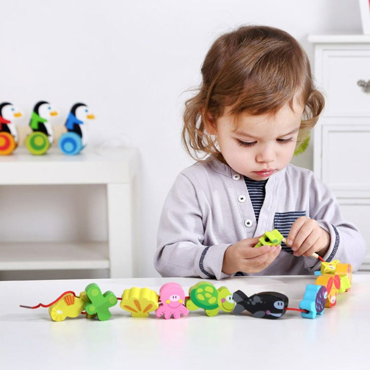 Комплект дървени фигурки за нанизване, Морски свят