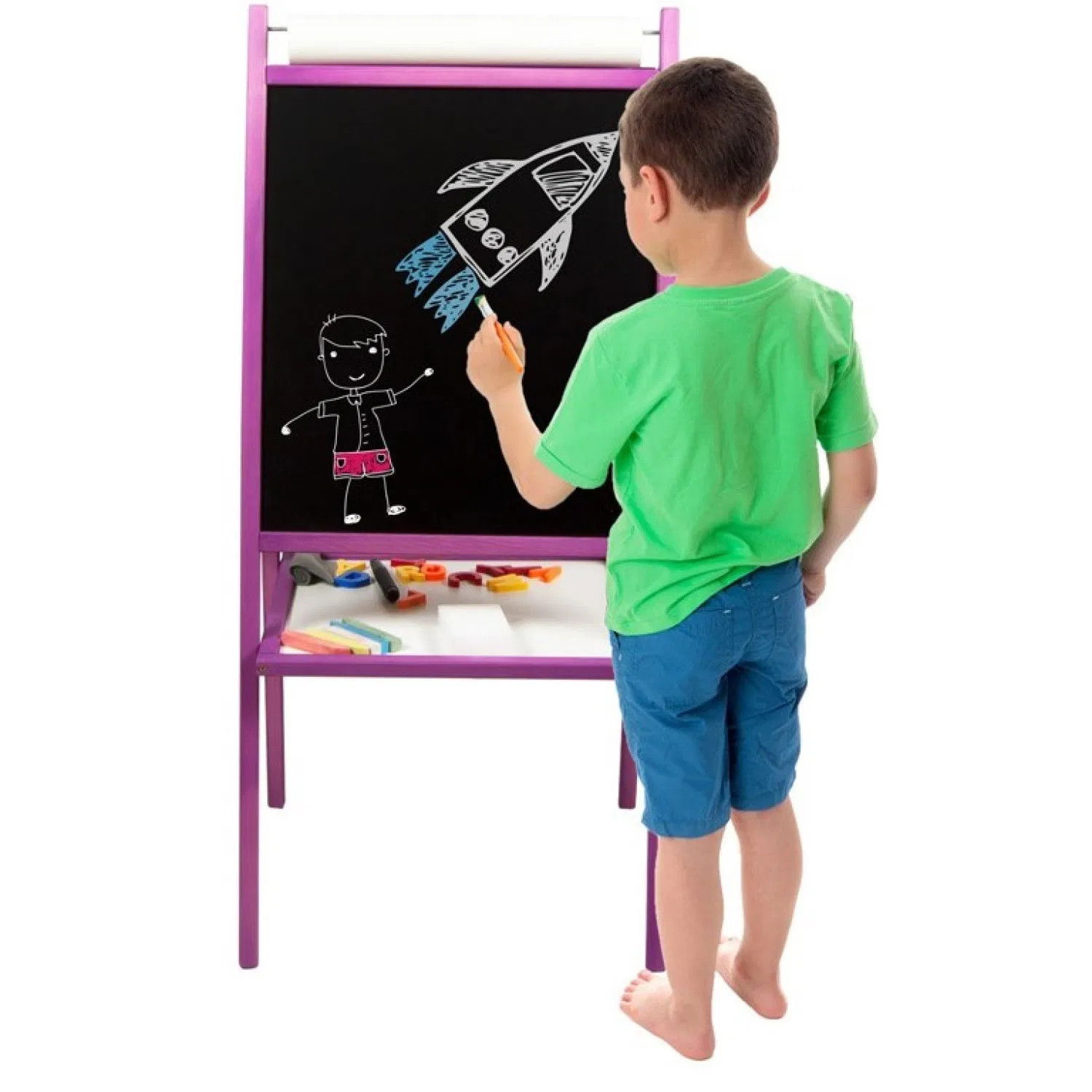 Детска магнитна дъска, виолетова, двустранна